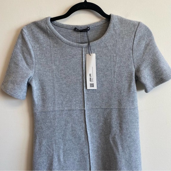 NWT ZARA Basics Grey Shirt Sleeve Mini Dress Extra Soft Size Small - Picture 9 of 10